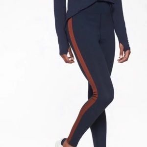 Athleta Track Tux Navy w/ Brown Stripe Leggings size small